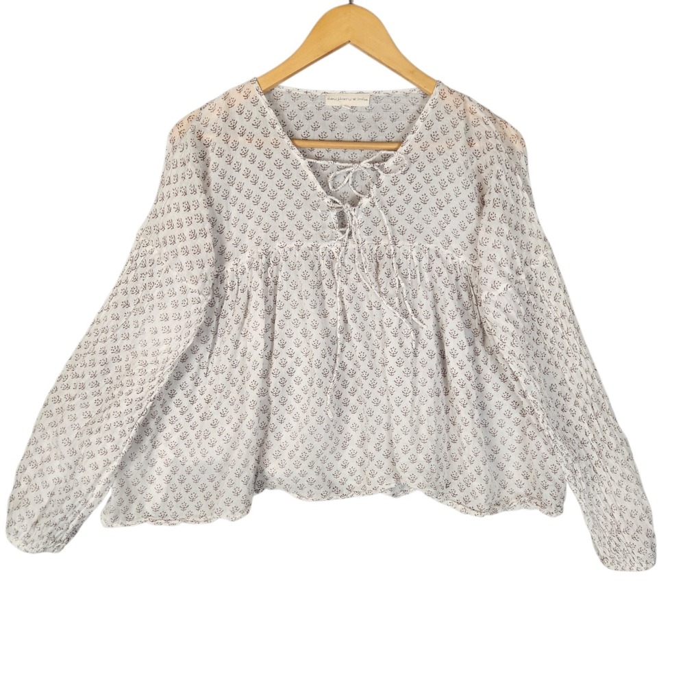 Daughters of India Off-White Printed Peasant Blouse